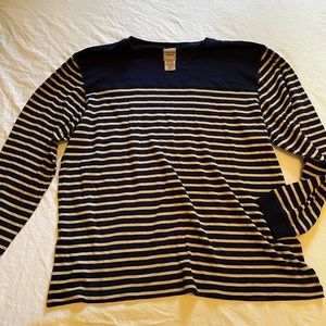 Men’s navy and cream striped long sleeve shirt